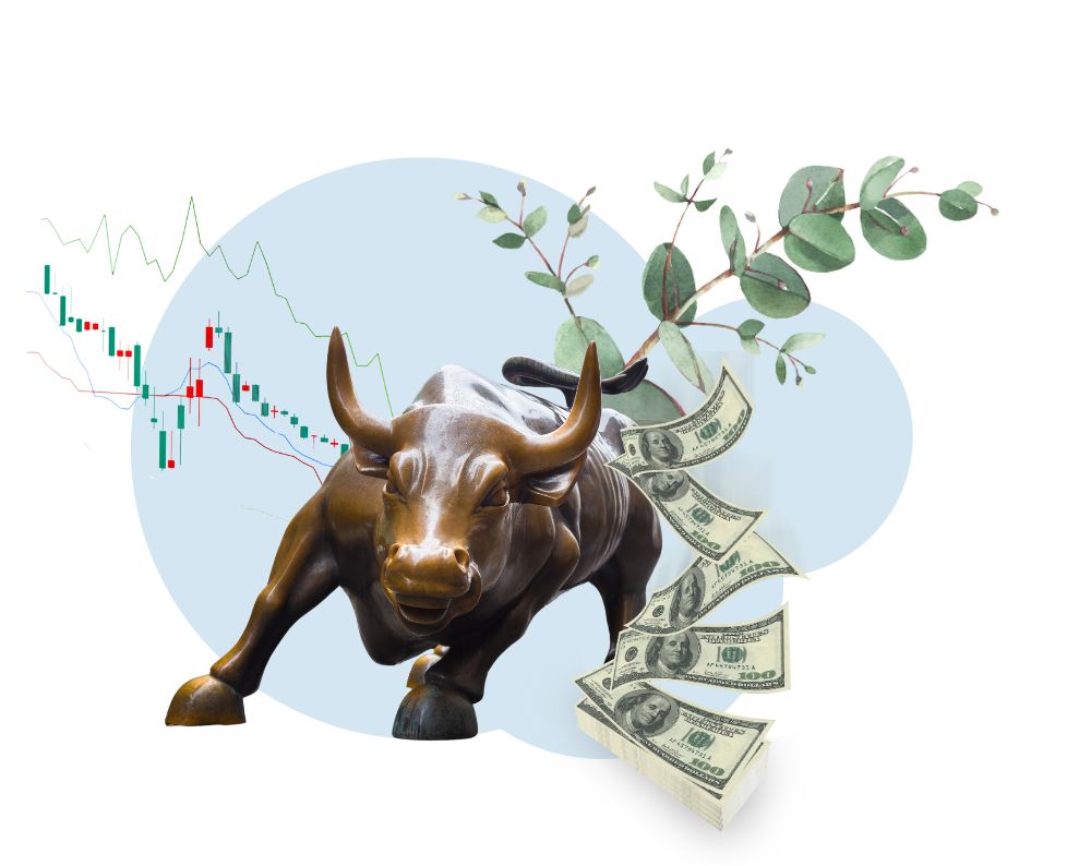 Advisory strategia mercati finanziari e stock exchange - Il toro di Wall Street, i dollari, le candele dello stock market