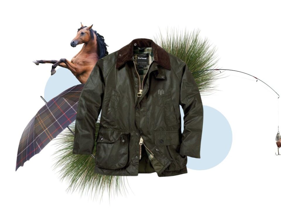Catalogo barbour 1987 con clienti veri e concetti di caccia, pesca, equitazione